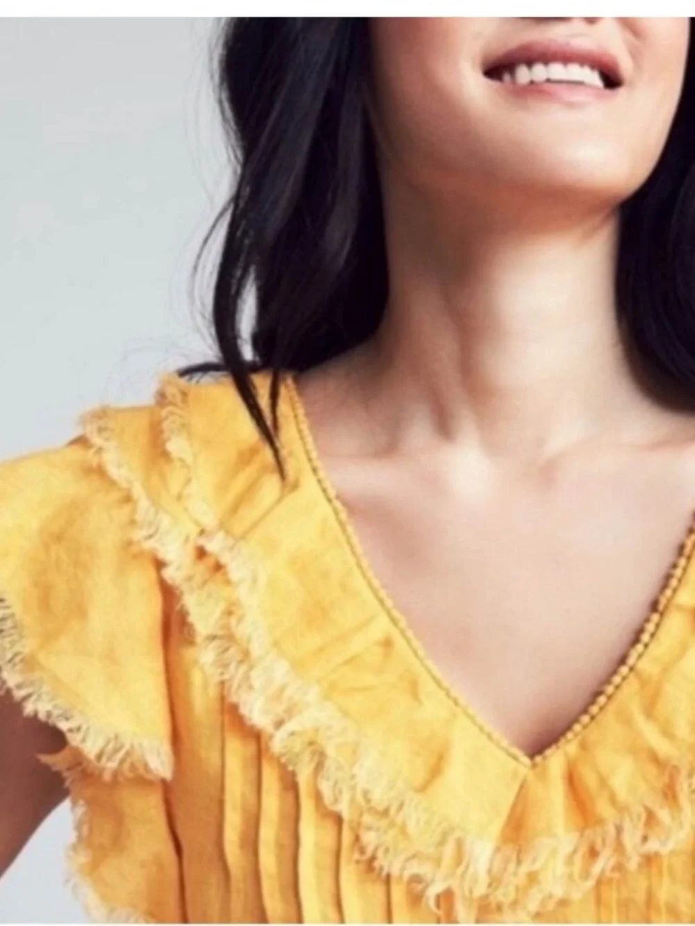 Faherty Yosepha Marigold Linen Fringe Ruffle Blouse - Size Small - Picture 3 of 10